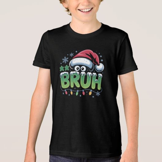 Bruh Christmas Funny Meme Weihnachtsmannmütze Boys Tri-Blend Shirt (Vorderseite)