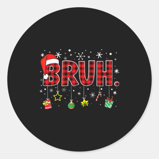 Bruh Christmas Funny Red Plaid Family Xmas Pajamas Runder Aufkleber (Vorderseite)