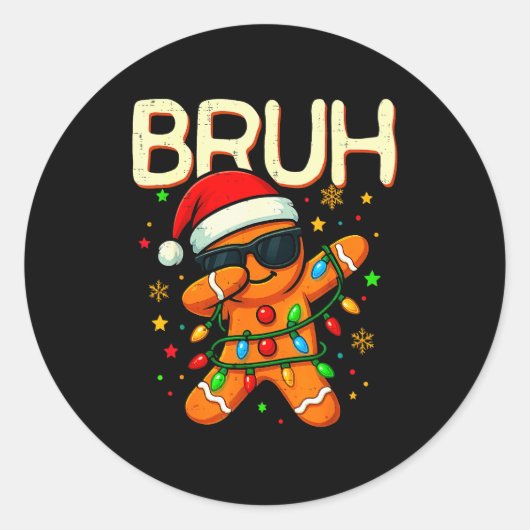 Bruh Christmas Gingerbread Man Funny Teens Boys Ki Runder Aufkleber (Vorderseite)