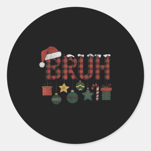 Bruh Christmas Red Kariert Teens Boys Kids Xmas Pa Runder Aufkleber (Vorderseite)