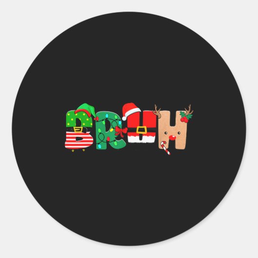 Bruh Christmas Tree Xmas Elf Santa Rudolph Pajamas Runder Aufkleber (Vorderseite)
