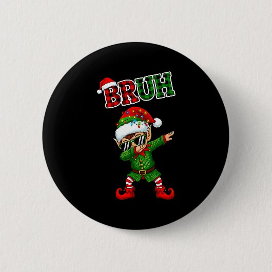 Bruh Dabbing Elf Funny Kids Years Pajamas Christma Button (Vorderseite)
