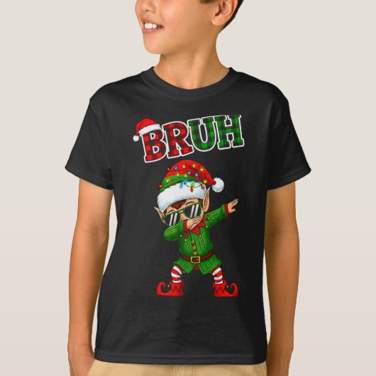 Bruh Dabbing Elf Funny Kids Years Pajamas Christma T-Shirt (Vorderseite)