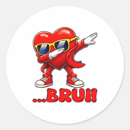 Bruh Dabbing Heart Funny Kids Boys Mens Valentine Runder Aufkleber (Vorderseite)