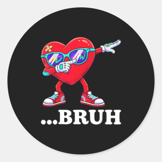 Bruh Dabbing Heart Funny Kids Boys Mens Valentine Runder Aufkleber (Vorderseite)