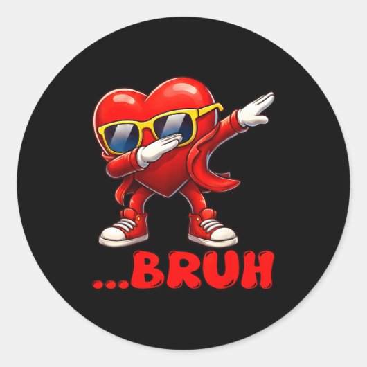 Bruh Dabbing Heart Funny Kids Boys Mens Valentine  Runder Aufkleber (Vorderseite)