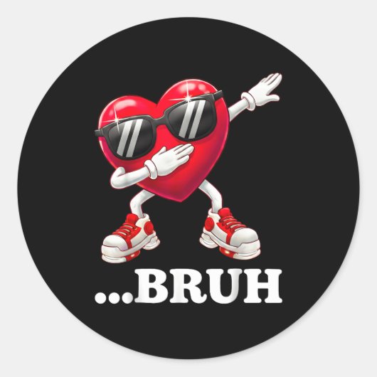 Bruh Dabbing Heart Funny Kids Boys Mens Valentine  Runder Aufkleber (Vorderseite)