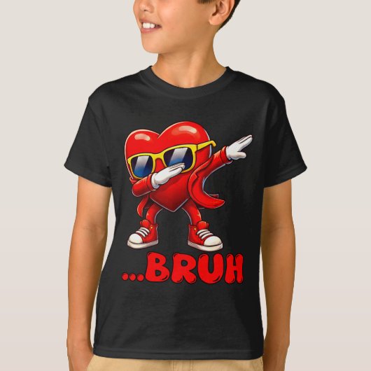 Bruh Dabbing Heart Funny Kids Boys Mens Valentine T-Shirt (Vorderseite)