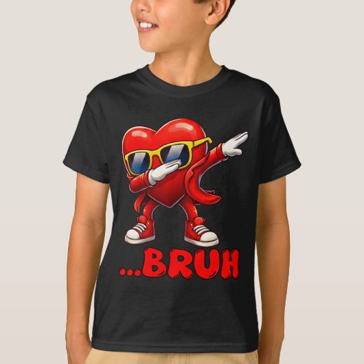 Bruh Dabbing Heart Funny Kids Boys Mens Valentine T-Shirt (Vorderseite)