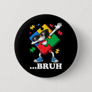 Bruh Dabbing Puzzle Funny Kids Boys Mens Autismus Button