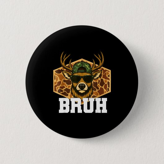 Bruh Deer Funny Deer Hunting Camo Hat Youth Teens Button (Vorderseite)