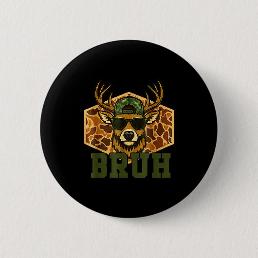 Bruh Deer Funny Deer Hunting Camo Hat Youth Teens Button (Vorderseite)
