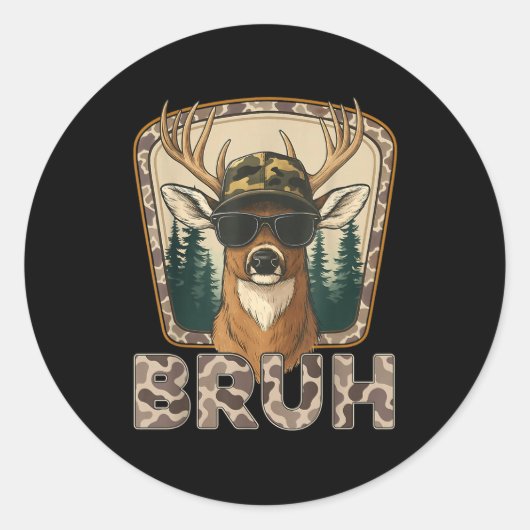 Bruh Deer Hunter Funny Deer Hunting Camo Men Teens Runder Aufkleber (Vorderseite)