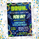 Bruh dich rein? Neon Glow Blue Green Boy Geburtsta Einladung<br><div class="desc">Vorstellung von "Bruh You In?" Jungs Einladungen zum Geburtstag - die ultimative Wahl für eine unvergessliche und elektrisierende Geburtstagsparty! Treten Sie ein in eine Welt mit lebhaften Farben und Neonleuchten, die sofort den Ton für ein episches Fest Set. Unsere Einladungen zeichnen sich durch ein faszinierendes Neonleuchten-Design aus, das die Essenz...</div>