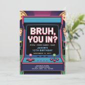 Bruh dich rein? Neon Video Game Arcade Geburtstags Einladung (Stehend Vorderseite)