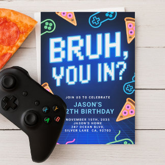 Bruh dich rein? Neon Video Game Birthday Party Einladung
