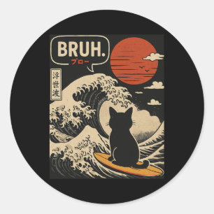 Bruh. Die große Welle Kanagawa Lustige japanische Runder Aufkleber