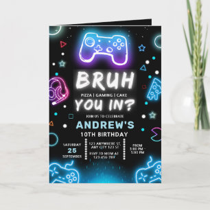 BRUH DU BIST DRIN? Neon-Gamer-Geburtstagseinladung Einladung