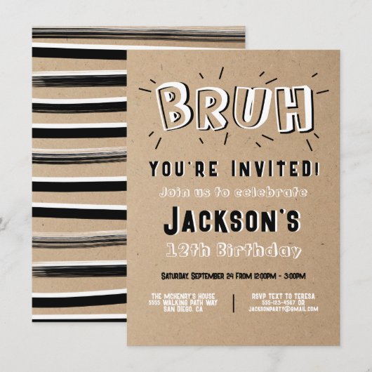 Bruh, du bist zum Geburtstag eingeladen. Einladung (Vorne/Hinten)