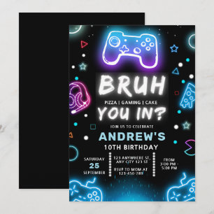 BRUH DU DRIN? Neon-Gamer-Geburtstagseinladung Einladung