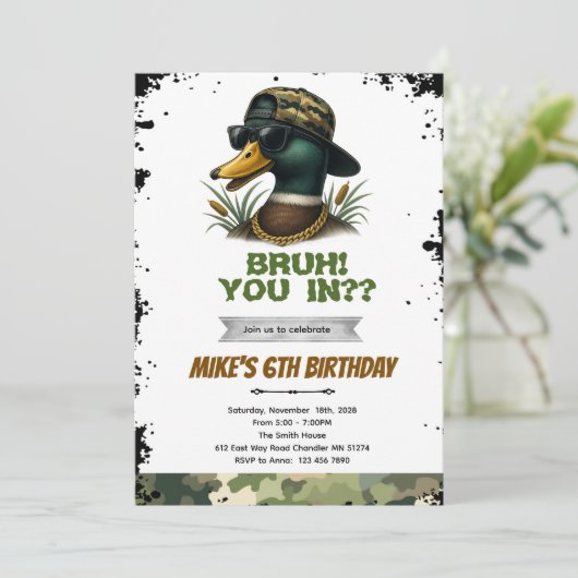 Bruh duck hunting birthday invitation einladung (Stehend Vorderseite)
