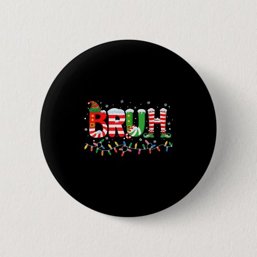 Bruh Elf Squad Merry Christmas Xmas Lights Snowfla Button (Vorderseite)