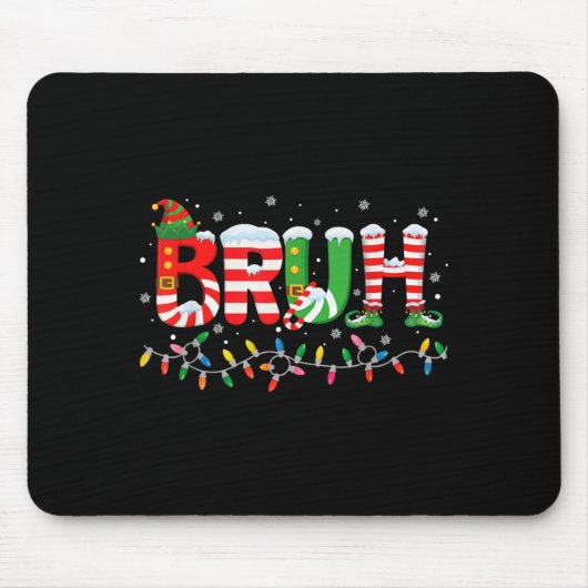 Bruh Elf Squad Merry Christmas Xmas Lights Snowfla Mousepad (Vorne)