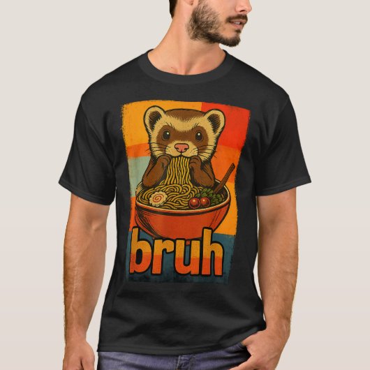 Bruh Ferret Eating Japanese Ramen Noodles Gift Men T-Shirt (Vorderseite)