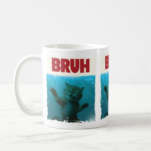 BRUH Funny Cat Grumpy Underwater Kitty Cat Liebhab Kaffeetasse (Links)