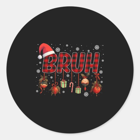Bruh Funny Christmas Red Kariert Teens Boys Kids X Runder Aufkleber (Vorderseite)