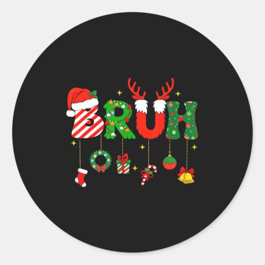 Bruh Funny Christmas Red Plaid Teens Boys Kids Xma Runder Aufkleber (Vorderseite)