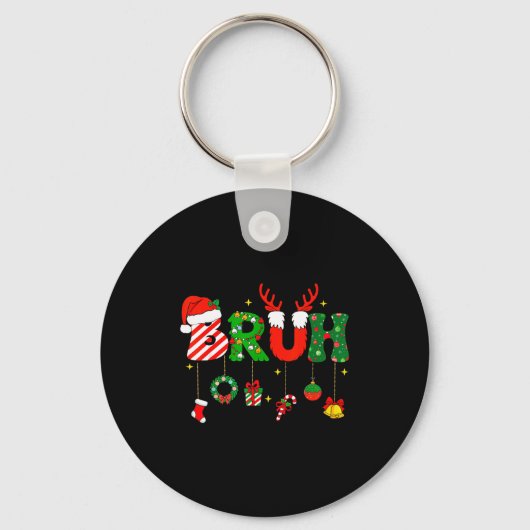 Bruh Funny Christmas Red Plaid Teens Boys Kids Xma Schlüsselanhänger (Vorderseite)