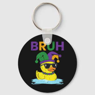 Bruh Funny Duck Mardi Gras Rubber Duck with Jester Schlüsselanhänger