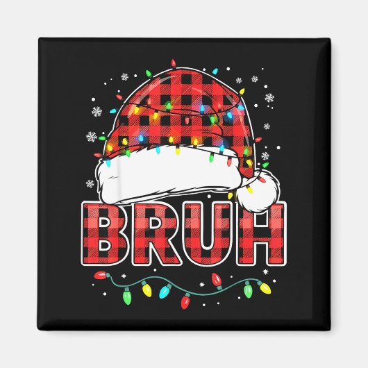 Bruh Funny Santa Hat Lights Christmas Magnet (Vorne)