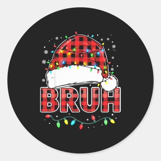Bruh Funny Santa Hat Lights Christmas Runder Aufkleber (Vorderseite)