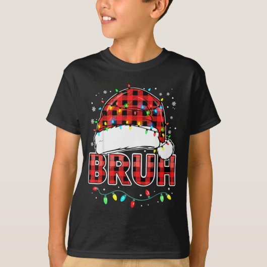 Bruh Funny Santa Hat Lights Christmas T-Shirt (Vorderseite)