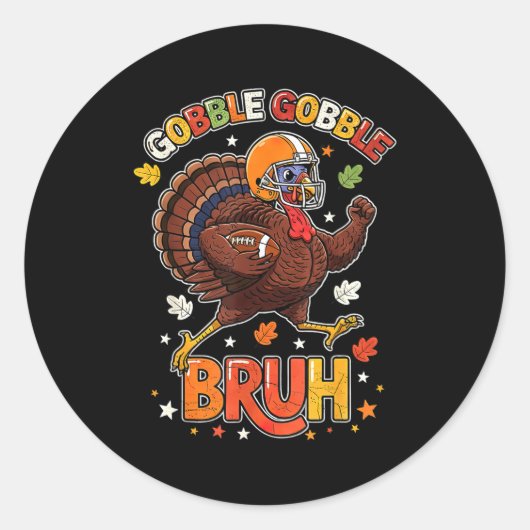 Bruh Funny Thanksgiving Turkey Gobble Football Boy Runder Aufkleber (Vorderseite)