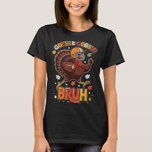 Bruh Funny Thanksgiving Turkey Gobble Football Boy T-Shirt (Vorderseite)