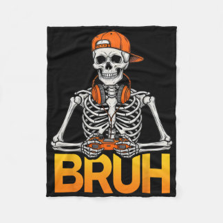 Bruh Gamer Skeleton Halloween Video Game Controlle Fleecedecke