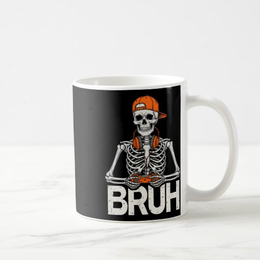 Bruh Gamer Skeleton Halloween Video Game Controlle Kaffeetasse (Rechts)