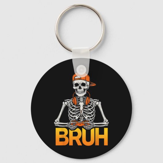 Bruh Gamer Skeleton Halloween Video Game Controlle Schlüsselanhänger (Vorderseite)