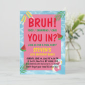 Bruh Geburtstag Pool Bash Einladung (Stehend Vorderseite)