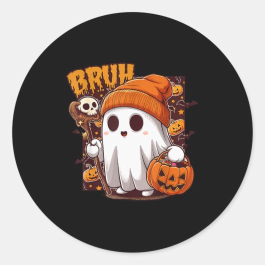 Bruh Geist Frohes Halloween Süßes oder Saures Kürb Runder Aufkleber (Vorderseite)