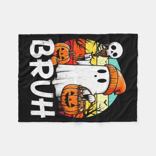 Bruh Ghost Funny Halloween Boo Soky Halloween Bruh Fleecedecke (Vorderseite (Horizontal))
