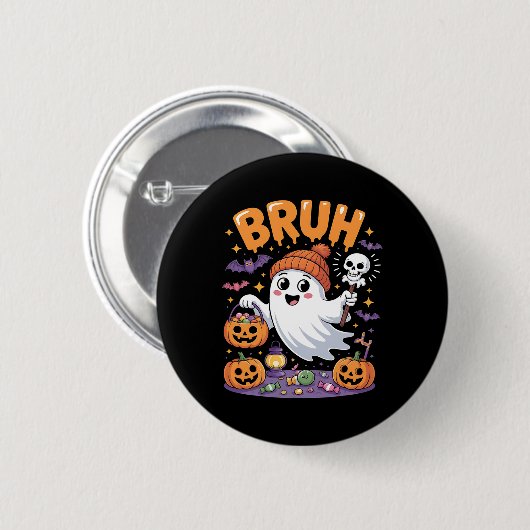 Bruh Ghost Halloween Candy Niedlich Ghost Kids Button (Vorne & Hinten)