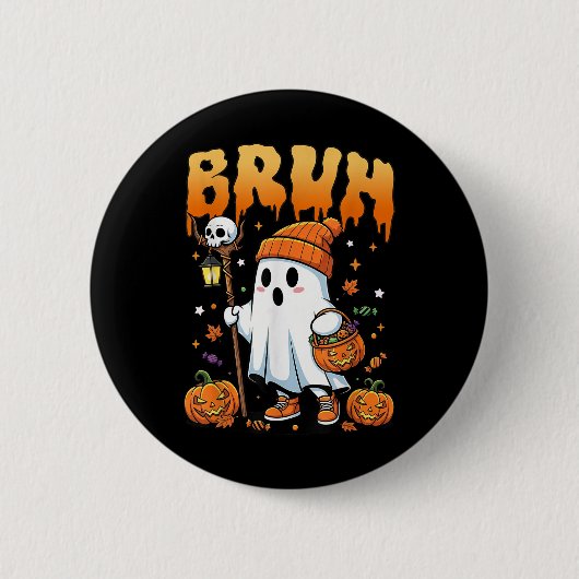 Bruh Ghost Halloween Niedlich Ghost Trick oder Tre Button (Vorderseite)