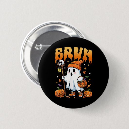 Bruh Ghost Halloween Niedlich Ghost Trick oder Tre Button (Vorne & Hinten)