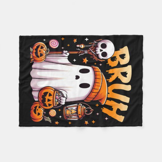 Bruh Ghost Halloween Niedlich Ghost Trick oder Tre Fleecedecke (Vorderseite (Horizontal))