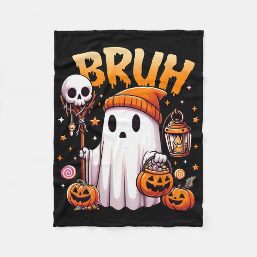 Bruh Ghost Halloween Niedlich Ghost Trick oder Tre Fleecedecke (Vorderseite)
