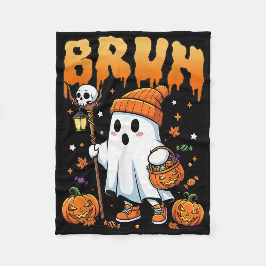 Bruh Ghost Halloween Niedlich Ghost Trick oder Tre Fleecedecke (Vorderseite)